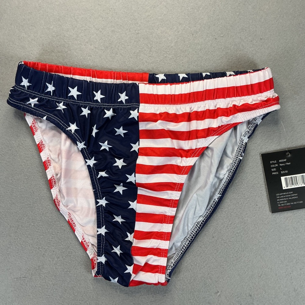 Uzzi American Flag Swim Briefs Men's Large NWT Patriotic USA Beach Pool Swimwear